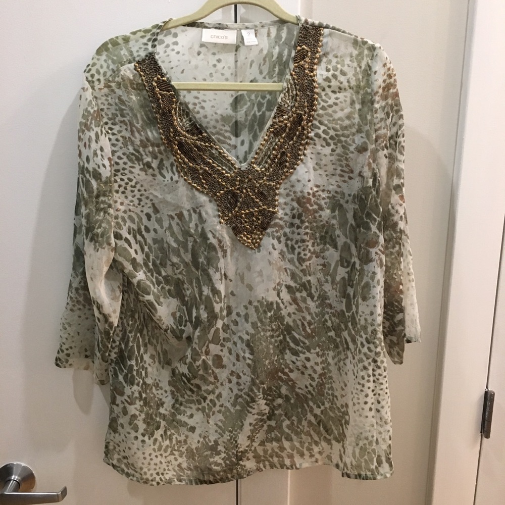 Chico’s Sheer Printed Top Chico’s Size 2